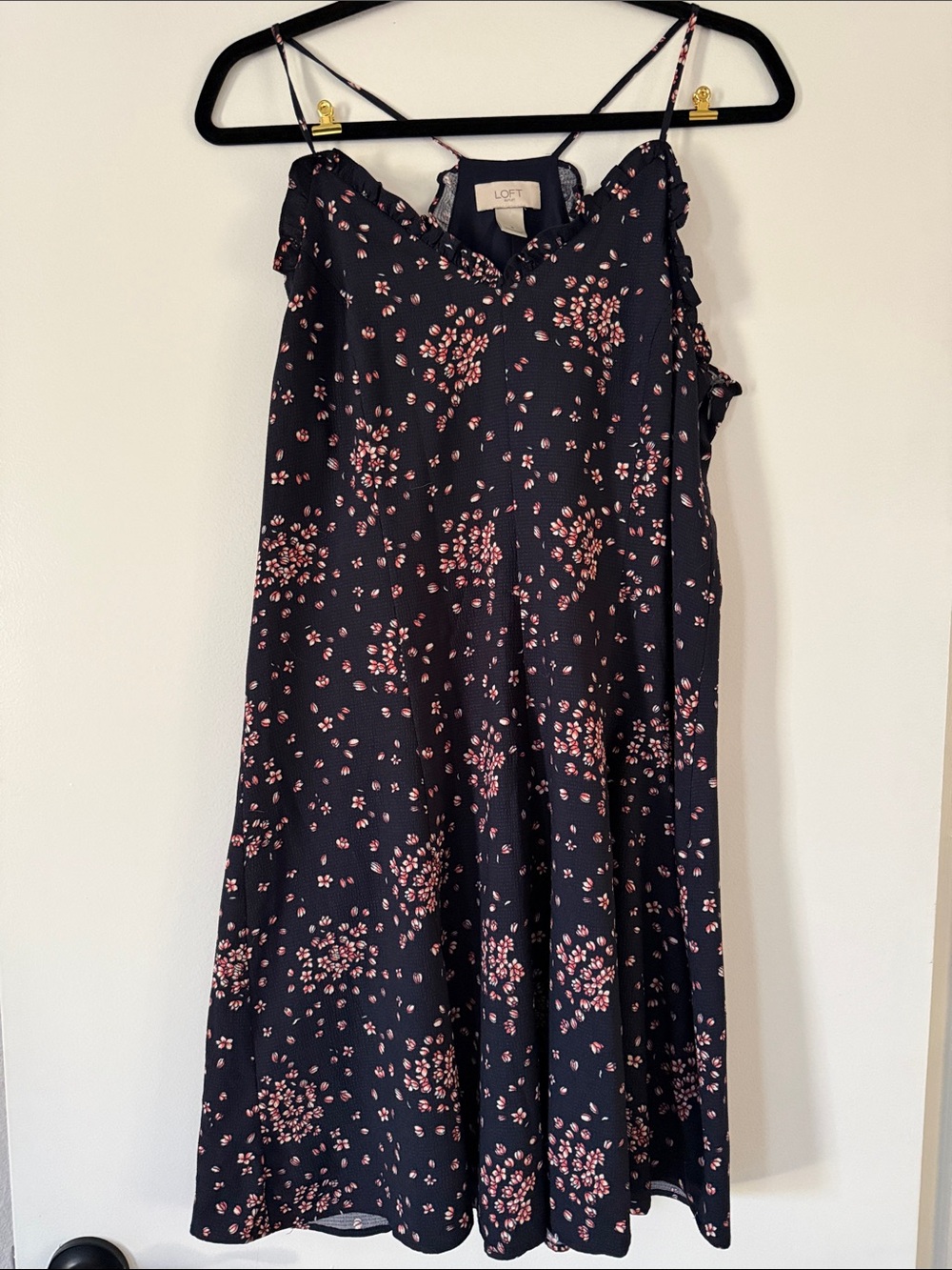 LOFT Navy Floral Slip Dress with Pink Blossoms